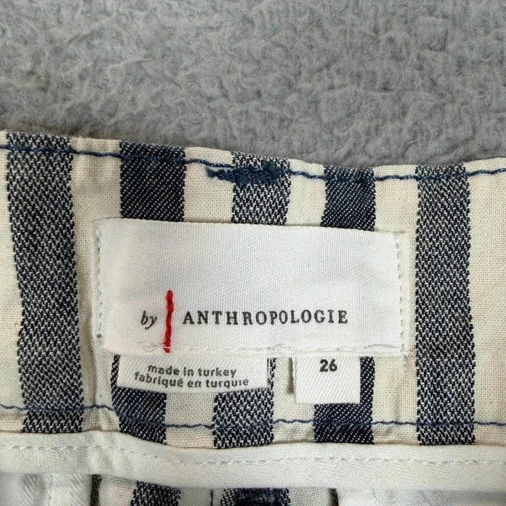 Anthropologie Blue White Vertical Stripe High Rise Straight Leg Pants Size 26